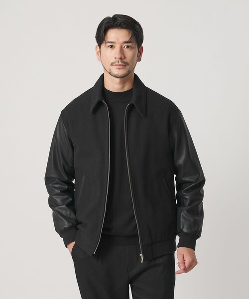 WEB限定 WARDROBE SMART】ブラックメルトン レザーライク ジップ