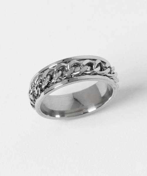 チャイハネ（チャイハネ）の「【チャイハネ】ワイドチェーンMEN'Sリング（リング・メンズ・シルバー/ブラック・FREE）」の2枚目の写真