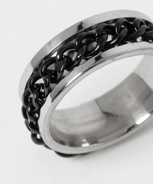 チャイハネ（チャイハネ）の「【チャイハネ】ワイドチェーンMEN'Sリング（リング・メンズ・シルバー/ブラック・FREE）」の3枚目の写真