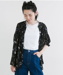 MERLOT | ボタニカル柄バンドカラーギャザーブラウス1121(シャツ/ブラウス)