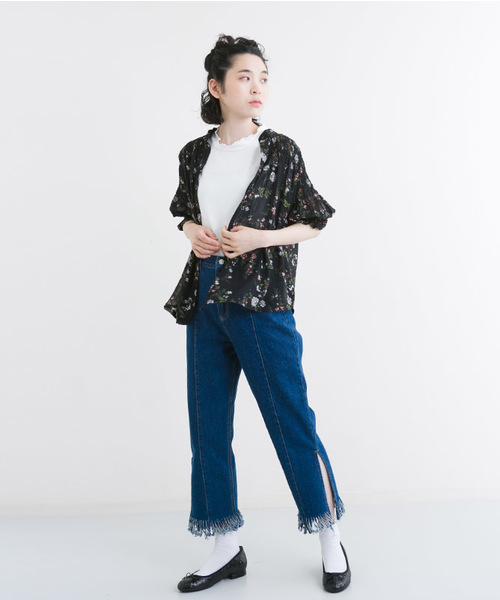 MERLOT（メルロー）の「ボタニカル柄バンドカラーギャザーブラウス1121（シャツ/ブラウス・レディース・イエロー/ピンク/ブラック・FREE）」の15枚目の写真