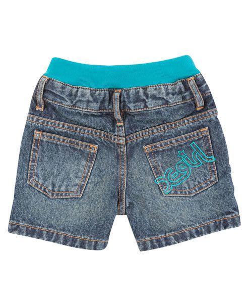 X-girl Stages（エックスガールステージス）の「LIGHT  DENIM  HALF  PANT (4T～6T)（デニムパンツ・キッズ・ブルー/インディゴブルー・4T/5T/6T）」の3枚目の写真