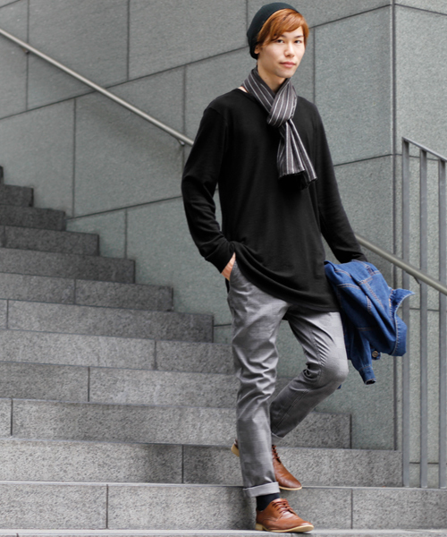 MONO-MART（モノマート）の「ワッフルロング丈 Uネックプルオーバーカットソー/ロングスリーブ（Tシャツ/カットソー・メンズ・カーキ/オートミール/ブラック/グレー/チャコール・L/M）」の18枚目の写真