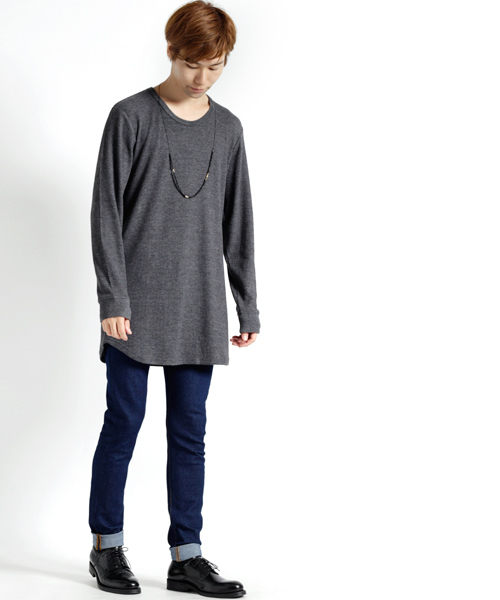 MONO-MART（モノマート）の「ワッフルロング丈 Uネックプルオーバーカットソー/ロングスリーブ（Tシャツ/カットソー・メンズ・カーキ/オートミール/ブラック/グレー/チャコール・L/M）」の22枚目の写真