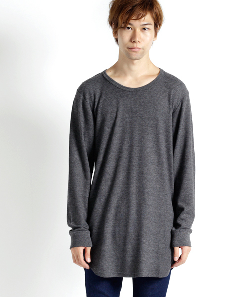 MONO-MART（モノマート）の「ワッフルロング丈 Uネックプルオーバーカットソー/ロングスリーブ（Tシャツ/カットソー・メンズ・カーキ/オートミール/ブラック/グレー/チャコール・L/M）」の15枚目の写真