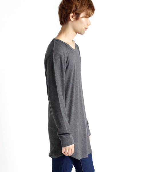 MONO-MART（モノマート）の「ワッフルロング丈 Uネックプルオーバーカットソー/ロングスリーブ（Tシャツ/カットソー・メンズ・カーキ/オートミール/ブラック/グレー/チャコール・L/M）」の16枚目の写真