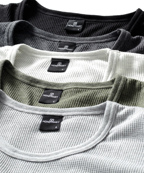 MONO-MART（モノマート）の「ワッフルロング丈 Uネックプルオーバーカットソー/ロングスリーブ（Tシャツ/カットソー・メンズ・カーキ/オートミール/ブラック/グレー/チャコール・L/M）」の7枚目の写真