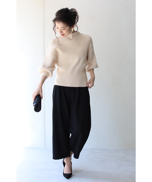 cawaii（カワイイ）の「袖ポワンとオフネックのきれいめリブニットトップス（ニット/セーター・レディース・ブラック/アイボリー/グレー/ピンク/ブラウン/ダークグリーン/ブルー/マジェンタ・M-L/L-XL）」の9枚目の写真