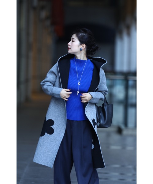 cawaii（カワイイ）の「袖ポワンとオフネックのきれいめリブニットトップス（ニット/セーター・レディース・ブラック/アイボリー/グレー/ピンク/ブラウン/ダークグリーン/ブルー/マジェンタ・M-L/L-XL）」の18枚目の写真