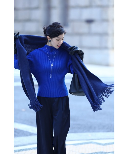 cawaii（カワイイ）の「袖ポワンとオフネックのきれいめリブニットトップス（ニット/セーター・レディース・ブラック/アイボリー/グレー/ピンク/ブラウン/ダークグリーン/ブルー/マジェンタ・M-L/L-XL）」の19枚目の写真