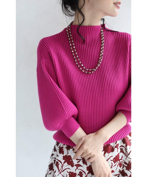 cawaii（カワイイ）の「袖ポワンとオフネックのきれいめリブニットトップス（ニット/セーター・レディース・ブラック/アイボリー/グレー/ピンク/ブラウン/ダークグリーン/ブルー/マジェンタ・M-L/L-XL）」の22枚目の写真