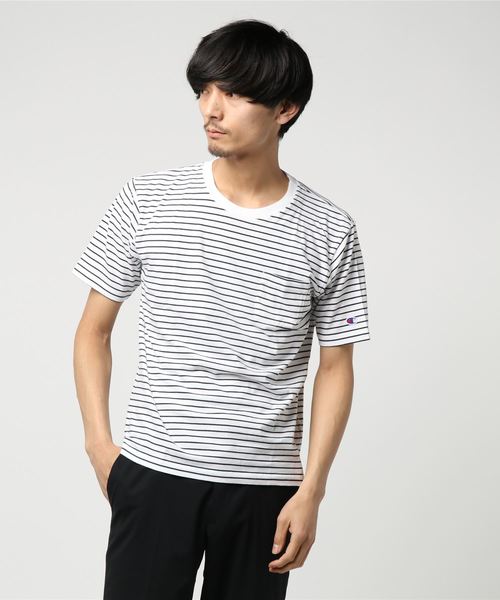 Champion（チャンピオン）の「Champion×SHIPS: 別注 ウォッシュドコットン ドロップテイル ボーダー Tシャツ□（Tシャツ/カットソー・メンズ・ネイビー/ブラック×ホワイト/ホワイト×ネイビー/グレー×ホワイト・SMALL/MEDIUM/LARGE）」の14枚目の写真
