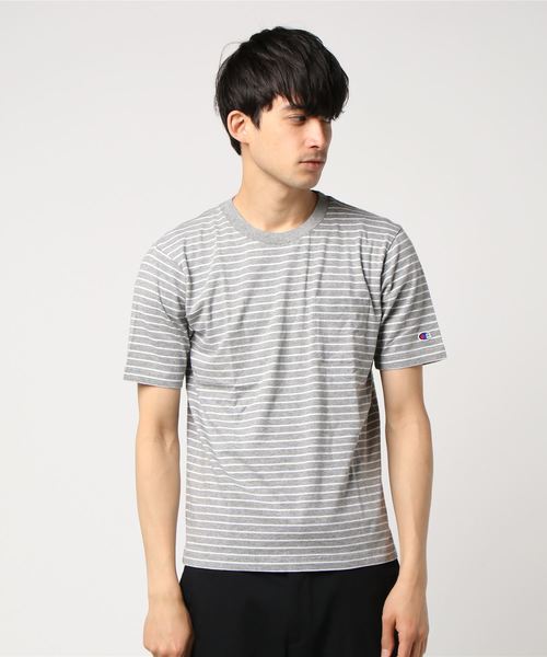 Champion（チャンピオン）の「Champion×SHIPS: 別注 ウォッシュドコットン ドロップテイル ボーダー Tシャツ□（Tシャツ/カットソー・メンズ・ネイビー/ブラック×ホワイト/ホワイト×ネイビー/グレー×ホワイト・SMALL/MEDIUM/LARGE）」の16枚目の写真