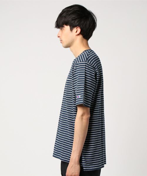 Champion（チャンピオン）の「Champion×SHIPS: 別注 ウォッシュドコットン ドロップテイル ボーダー Tシャツ□（Tシャツ/カットソー・メンズ・ネイビー/ブラック×ホワイト/ホワイト×ネイビー/グレー×ホワイト・SMALL/MEDIUM/LARGE）」の18枚目の写真