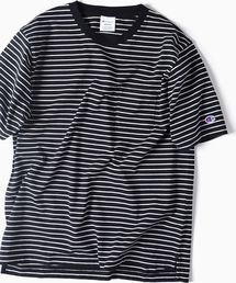Champion | Champion×SHIPS: 別注 ウォッシュドコットン ドロップテイル ボーダー Tシャツ□(Tシャツ/カットソー)