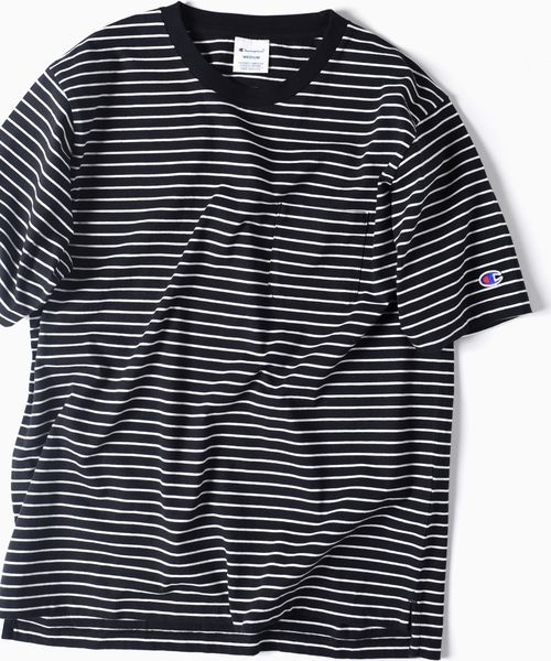 Champion（チャンピオン）の「Champion×SHIPS: 別注 ウォッシュドコットン ドロップテイル ボーダー Tシャツ□（Tシャツ/カットソー・メンズ・ネイビー/ブラック×ホワイト/ホワイト×ネイビー/グレー×ホワイト・SMALL/MEDIUM/LARGE）」の3枚目の写真