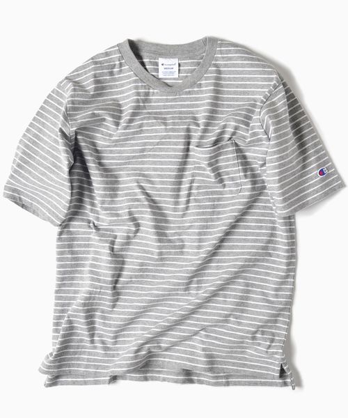 Champion（チャンピオン）の「Champion×SHIPS: 別注 ウォッシュドコットン ドロップテイル ボーダー Tシャツ□（Tシャツ/カットソー・メンズ・ネイビー/ブラック×ホワイト/ホワイト×ネイビー/グレー×ホワイト・SMALL/MEDIUM/LARGE）」の4枚目の写真