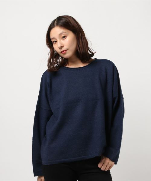 Samansa Mos2（サマンサ モスモス）の「ボートネックプルオーバー（ニット/セーター・レディース・ネイビー/オフホワイト/ミント/モカ/キナリ・ﾌﾘ-）」の5枚目の写真