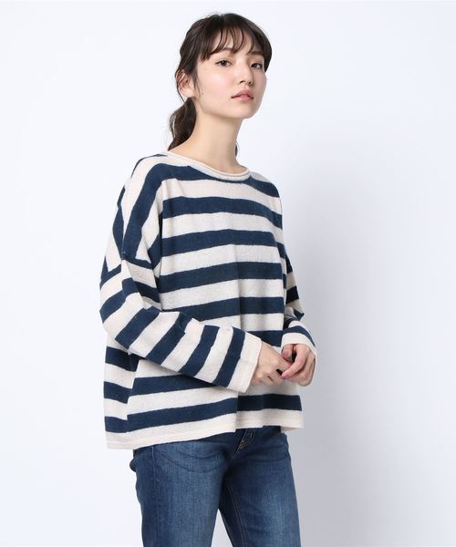 Samansa Mos2（サマンサ モスモス）の「ボートネックプルオーバー（ニット/セーター・レディース・ネイビー/オフホワイト/ミント/モカ/キナリ・ﾌﾘ-）」の2枚目の写真