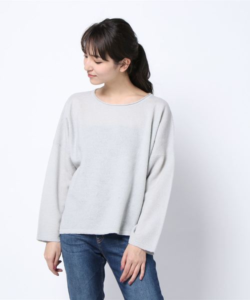 Samansa Mos2（サマンサ モスモス）の「ボートネックプルオーバー（ニット/セーター・レディース・ネイビー/オフホワイト/ミント/モカ/キナリ・ﾌﾘ-）」の4枚目の写真