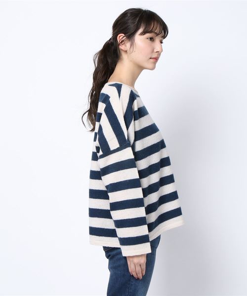 Samansa Mos2（サマンサ モスモス）の「ボートネックプルオーバー（ニット/セーター・レディース・ネイビー/オフホワイト/ミント/モカ/キナリ・ﾌﾘ-）」の6枚目の写真