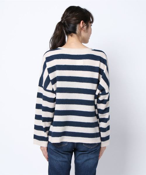 Samansa Mos2（サマンサ モスモス）の「ボートネックプルオーバー（ニット/セーター・レディース・ネイビー/オフホワイト/ミント/モカ/キナリ・ﾌﾘ-）」の7枚目の写真