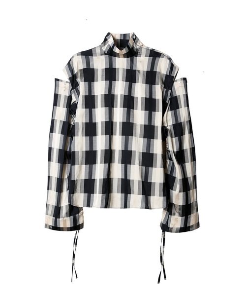 LE CIEL BLEU(ルシェルブルー)の「チェックハイネックトップス(シャツ/ブラウス・レディース・ブラック/グリーン・38/36)」の2枚目の写真