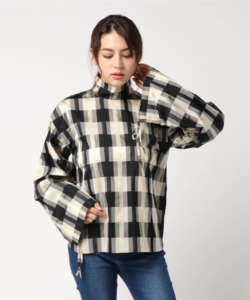 LE CIEL BLEU(ルシェルブルー)の「チェックハイネックトップス(シャツ/ブラウス・レディース・ブラック/グリーン・38/36)」の7枚目の写真