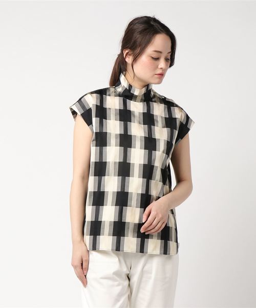 LE CIEL BLEU(ルシェルブルー)の「チェックハイネックトップス(シャツ/ブラウス・レディース・ブラック/グリーン・38/36)」の6枚目の写真