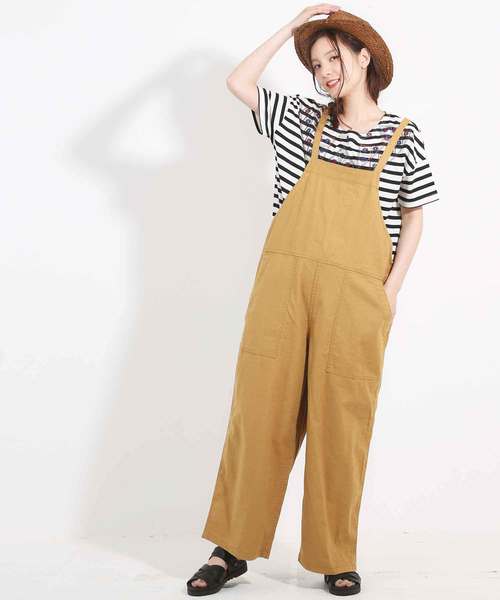 CUBE SUGAR(キューブシュガー)の「綿麻ストレッチサロペットパンツ(サロペット/オーバーオール・レディース・チャコールグレー/オフホワイト/ターコイズブルー/マスタード・M)」の4枚目の写真