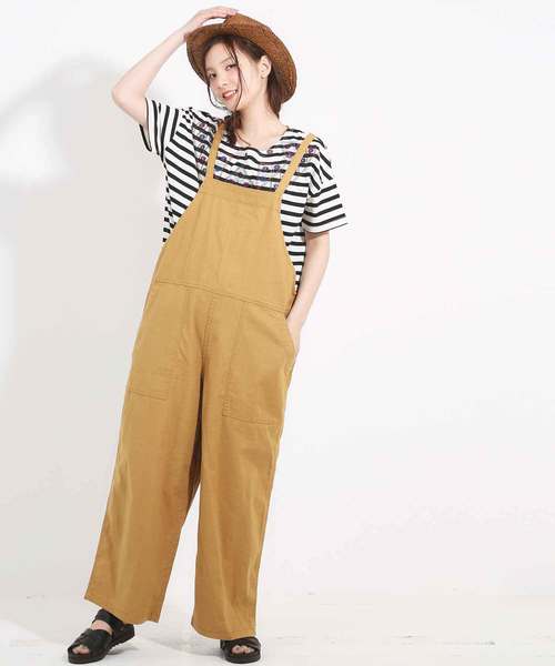 CUBE SUGAR(キューブシュガー)の「綿麻ストレッチサロペットパンツ(サロペット/オーバーオール・レディース・チャコールグレー/オフホワイト/ターコイズブルー/マスタード・M)」の8枚目の写真