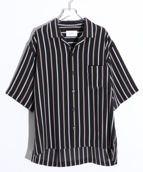 STUDIOUS（ステュディオス）の「【STUDIOUS】ストライプビッグシルエットオープンカラーシャツ（シャツ/ブラウス・メンズ・ブラック/ネイビー/グレー・1/2/3）」の2枚目の写真