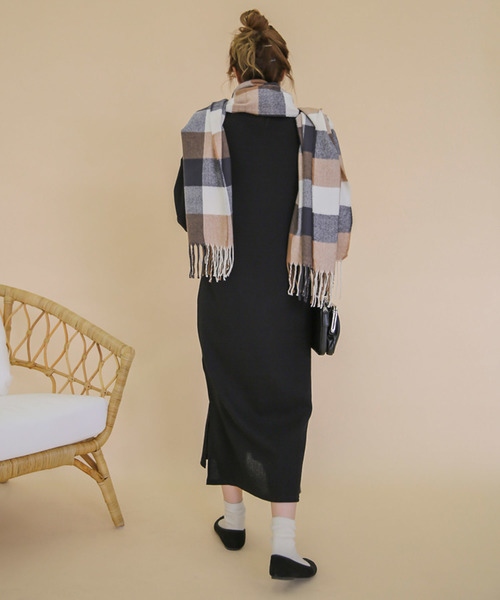 select MOCA（セレクトモカ）の「ワッフルキーネックワンピース/長袖スリットデザインロング丈ワンピース（ワンピース・レディース・ブラック/ブラウン/カーキ/アイボリー・FREE）」の19枚目の写真