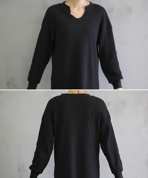 select MOCA（セレクトモカ）の「ワッフルキーネックワンピース/長袖スリットデザインロング丈ワンピース（ワンピース・レディース・ブラック/ブラウン/カーキ/アイボリー・FREE）」の20枚目の写真