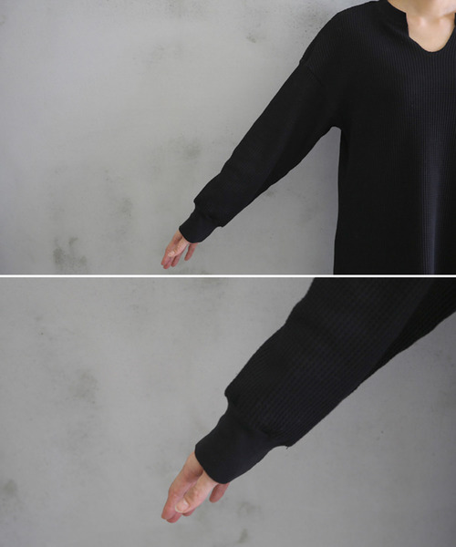 select MOCA（セレクトモカ）の「ワッフルキーネックワンピース/長袖スリットデザインロング丈ワンピース（ワンピース・レディース・ブラック/ブラウン/カーキ/アイボリー・FREE）」の12枚目の写真