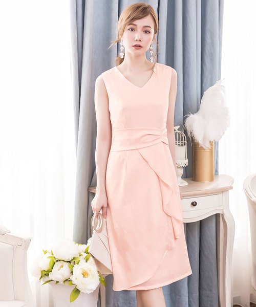 DRESS STAR(ドレス スター)の「結婚式ワンピースダイヤ柄サイドフリルノースリーブワンピース(ドレス・レディース・ライトブルー/ネイビー/ピンク・S/M/L/XL/XXL)」の3枚目の写真