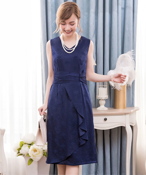 DRESS STAR(ドレス スター)の「結婚式ワンピースダイヤ柄サイドフリルノースリーブワンピース(ドレス・レディース・ライトブルー/ネイビー/ピンク・S/M/L/XL/XXL)」の16枚目の写真