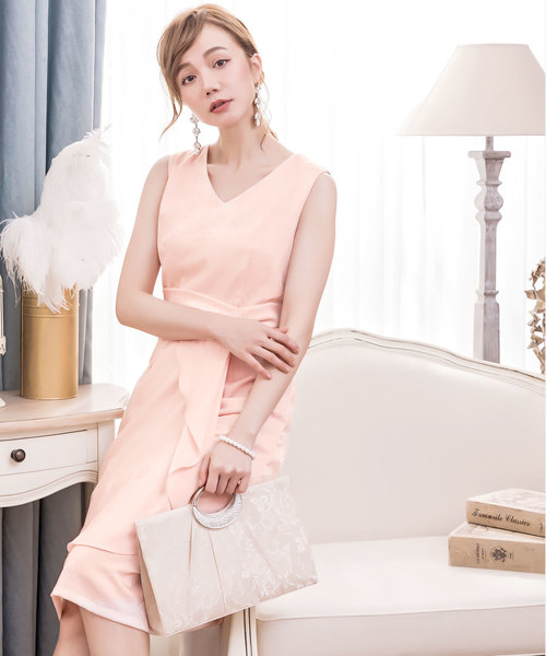 DRESS STAR(ドレス スター)の「結婚式ワンピースダイヤ柄サイドフリルノースリーブワンピース(ドレス・レディース・ライトブルー/ネイビー/ピンク・S/M/L/XL/XXL)」の8枚目の写真