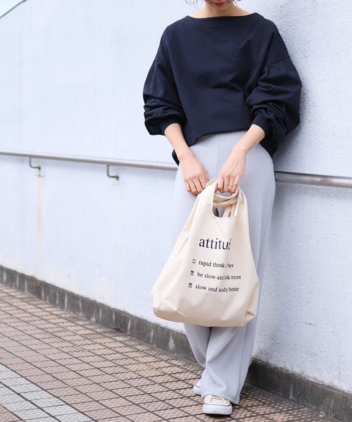 reca（レカ）の「ボートネック ボリュームスウェットカットソー（スウェット・レディース・ベージュ/ネイビー/ライトグレー/オフホワイト/ピンク/カーキ/アイボリー/モカ/ベージュ系その他/ラベンダー/ブラウン系その他/ベージュ系その他2・FREE）」の10枚目の写真