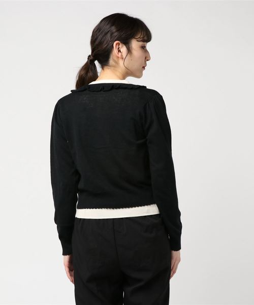 axes femme（アクシーズファム）の「レースデザインニットカーデ（カーディガン/ボレロ・レディース・キナリ/サックスブルー/ブラック/ピンク・MEDIUM）」の7枚目の写真