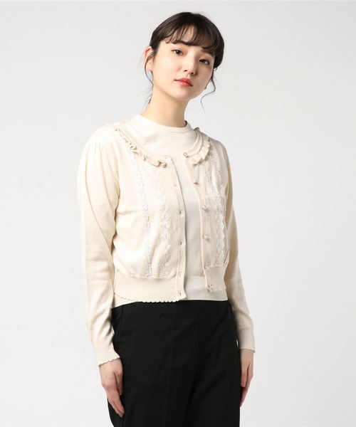 axes femme（アクシーズファム）の「レースデザインニットカーデ（カーディガン/ボレロ・レディース・キナリ/サックスブルー/ブラック/ピンク・MEDIUM）」の6枚目の写真