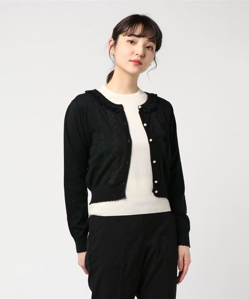 axes femme（アクシーズファム）の「レースデザインニットカーデ（カーディガン/ボレロ・レディース・キナリ/サックスブルー/ブラック/ピンク・MEDIUM）」の8枚目の写真