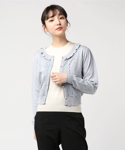 axes femme（アクシーズファム）の「レースデザインニットカーデ（カーディガン/ボレロ・レディース・キナリ/サックスブルー/ブラック/ピンク・MEDIUM）」の5枚目の写真