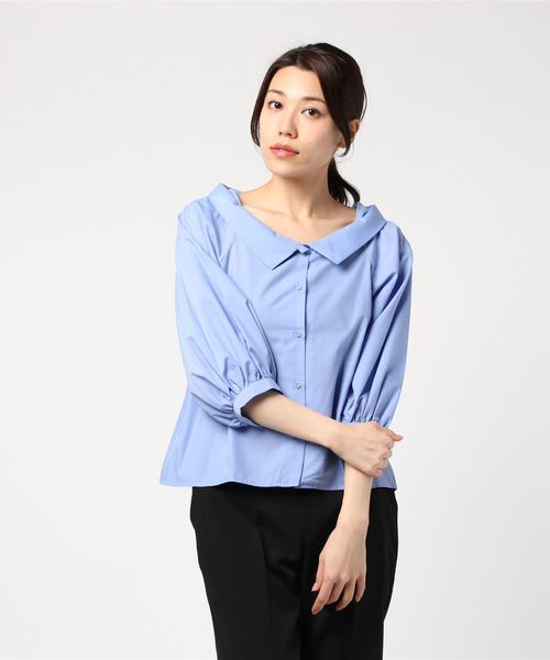 TRUDEA(トルディア)の「衿付きボリュームスリーブシャツブラウス(シャツ/ブラウス・レディース・ホワイト/ブルー/ホワイト×ブルー/ホワイト×グレー・MEDIUM/LARGE)」の12枚目の写真