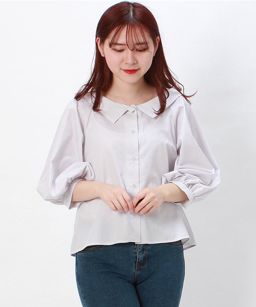 TRUDEA(トルディア)の「衿付きボリュームスリーブシャツブラウス(シャツ/ブラウス・レディース・ホワイト/ブルー/ホワイト×ブルー/ホワイト×グレー・MEDIUM/LARGE)」の9枚目の写真