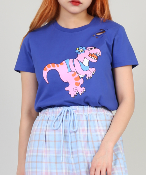 PUNYUS（プニュズ）の「ピンクサウルスTシャツ（Tシャツ/カットソー・レディース・ブラック/ブルー・1/2/4/3）」の6枚目の写真