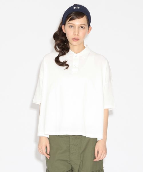 BEAMS BOY(ビームスボーイ)の「○BEAMS BOY / BIG ショート丈 ポロ(ポロシャツ・レディース・ライトグレー/ネイビー/ホワイト・ONE SIZE)」の2枚目の写真