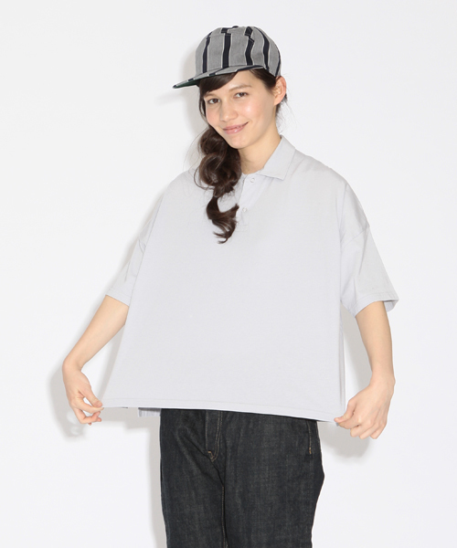 BEAMS BOY(ビームスボーイ)の「○BEAMS BOY / BIG ショート丈 ポロ(ポロシャツ・レディース・ライトグレー/ネイビー/ホワイト・ONE SIZE)」の1枚目の写真