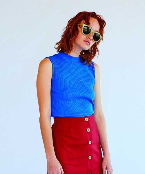 FREE'S MART(フリーズマート)の「ランダムピッチテレコノースリーブハイネックカットソー(Tシャツ/カットソー・レディース・ブラウン/ブラック/ホワイト系その他/ブルー・FREE)」の1枚目の写真