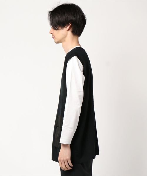 WHO'S WHO gallery（フーズフーギャラリー）の「ポケ切替コットンニットベスト /無地/切替/Vネック/ビッグベスト（ベスト・メンズ・ブラック/ホワイト/ブラウン・FREE）」の4枚目の写真